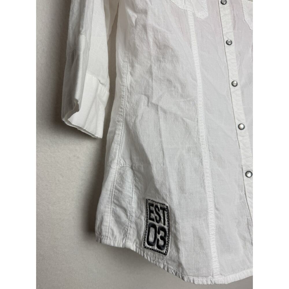 Harley Davidson Womens XS Pearl Snap Long Sleeve Shirt Patches Embroidered White - Picture 7 of 11